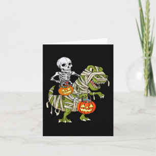 Skeleton Riding Mummy Dinosaur T rex Halloween Fun Card