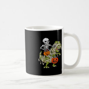 Skeleton Riding Mummy Dinosaur T rex Halloween Fun Coffee Mug