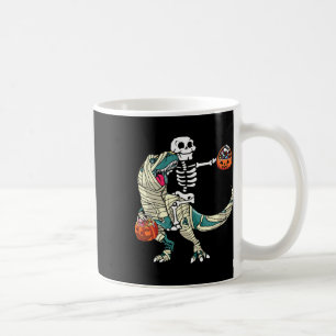 Skeleton Riding Mummy Dinosaur T Rex Halloween Fun Coffee Mug