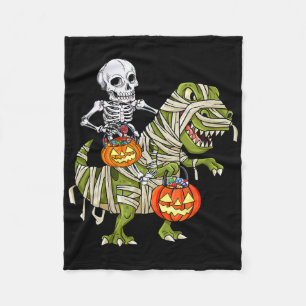 Skeleton Riding Mummy Dinosaur T Rex Halloween Fun Fleece Blanket