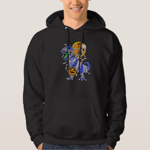 Skeleton Riding Mummy Dinosaur T rex Halloween Fun Hoodie