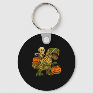 Skeleton Riding Mummy Dinosaur T Rex Halloween Fun Keychain