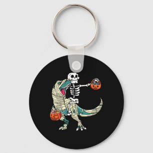 Skeleton Riding Mummy Dinosaur T Rex Halloween Fun Keychain