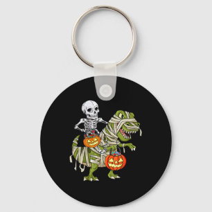 Skeleton Riding Mummy Dinosaur T Rex Halloween Fun Keychain