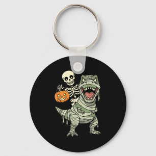 Skeleton Riding Mummy Dinosaur T Rex Halloween Fun Keychain