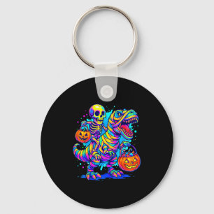 Skeleton Riding Mummy Dinosaur T Rex Halloween Fun Keychain