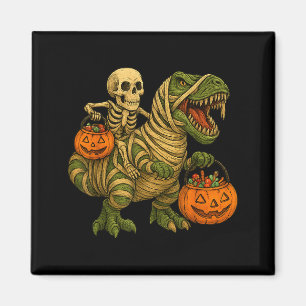 Skeleton Riding Mummy Dinosaur T Rex Halloween Fun Magnet