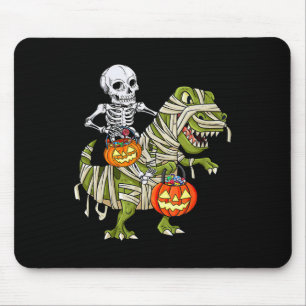 Skeleton Riding Mummy Dinosaur T Rex Halloween Fun Mouse Pad