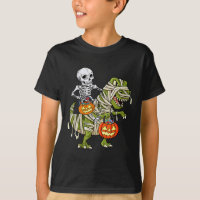Skeleton Riding Mummy Dinosaur T Rex Halloween Fun