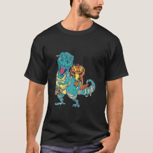 Skeleton Riding Mummy Dinosaur T Rex Halloween Fun T-Shirt