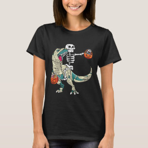 Skeleton Riding Mummy Dinosaur T Rex Halloween Fun T-Shirt