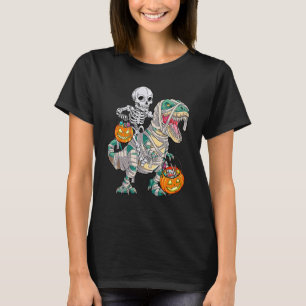 Skeleton Riding Mummy Dinosaur T Rex Halloween Fun T-Shirt