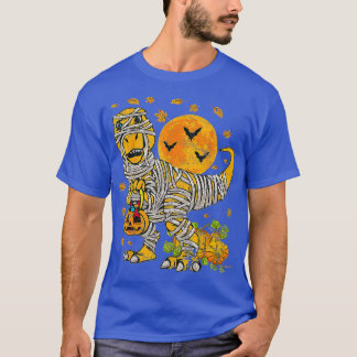 Skeleton Riding Mummy Dinosaur T Rex Halloween Fun T-Shirt
