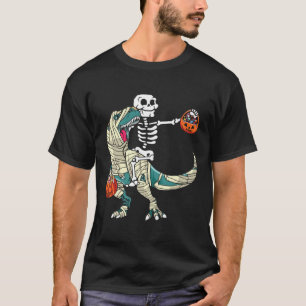 Skeleton Riding Mummy Dinosaur T Rex Halloween Fun T-Shirt