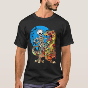 Skeleton Riding Mummy Dinosaur T Rex Halloween Fun T-Shirt