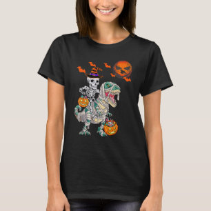 Skeleton Riding Mummy Dinosaur T rex Halloween Fun T-Shirt