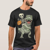 Skeleton Riding Mummy Dinosaur T Rex Halloween Fun