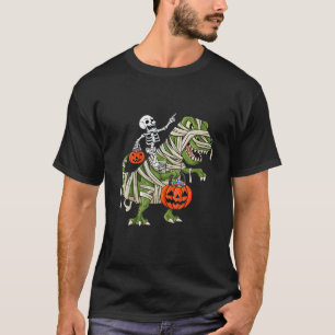 Skeleton Riding Mummy Dinosaur T Rex Halloween Fun T-Shirt