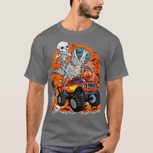Skeleton Riding Mummy Dinosaur T rex Halloween Fun T-Shirt
