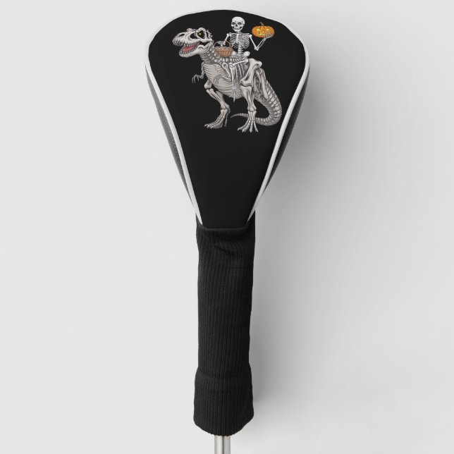 Skeleton Riding Mummy Dinosaur T rex Halloween  Golf Head Cover (Front)