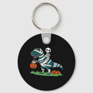 Skeleton Riding Mummy Dinosaur T rex Halloween Keychain
