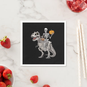 Skeleton Riding Mummy Dinosaur T rex Halloween  Napkin