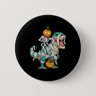 Skeleton Riding Mummy Dinosaur T rex Halloween Pum 2 Inch Round Button
