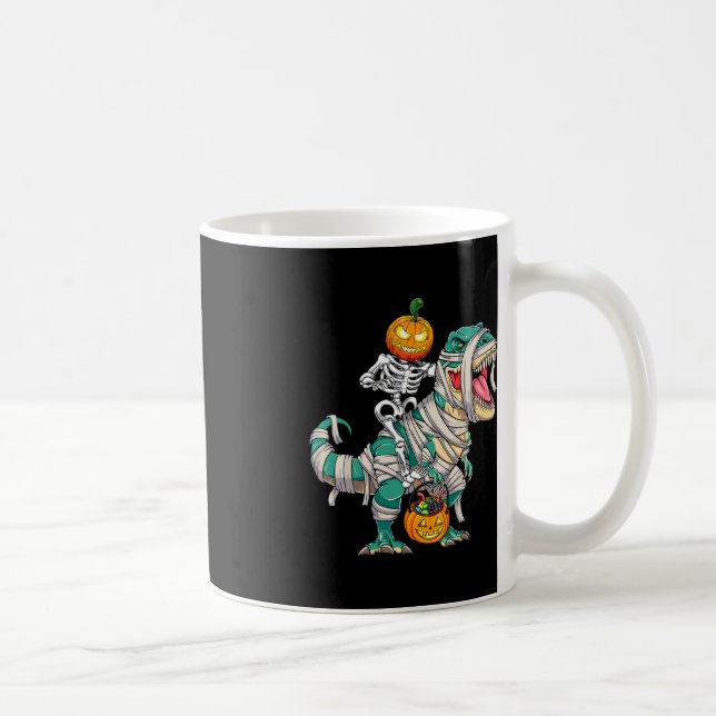 Skeleton Riding Mummy Dinosaur T rex Halloween Pum Coffee Mug (Right)