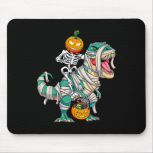 Skeleton Riding Mummy Dinosaur T rex Halloween Pum Mouse Pad