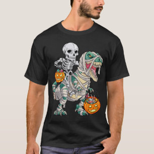Skeleton Riding Mummy Dinosaur T Rex Halloween  T-Shirt