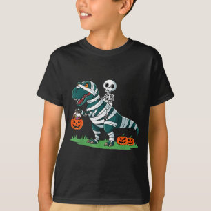 Skeleton Riding Mummy Dinosaur T rex Halloween T-Shirt