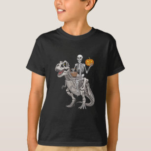 Skeleton Riding Mummy Dinosaur T rex Halloween T-Shirt