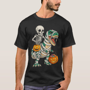 Skeleton Riding Mummy Dinosaur T Rex Kids Boys Men T-Shirt