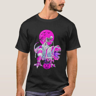 Skeleton Riding Mummy Dinosaur T Rex Lift Pumpkin T-Shirt