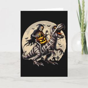 Skeleton Riding Mummy Dinosaur T Rex Pumpkin Funny Card