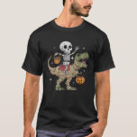 Skeleton Riding Mummy Dinosaur T Rex Pumpkin Happy T-Shirt<br><div class="desc">Skeleton Riding Mummy Dinosaur T Rex Pumpkin Happy Halloween</div>