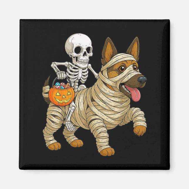 Skeleton Riding Mummy German Shepherd Dog Magnet (Front)