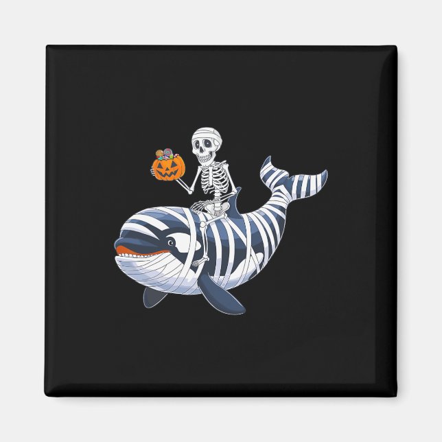 Skeleton Riding Mummy Orca Halloween Candy Whale  Magnet (Front)