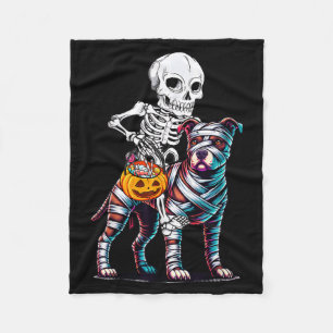 Skeleton Riding Mummy Pitbull Dog Halloween Funny Fleece Blanket