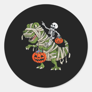 Skeleton Riding Mummy T Rex Halloween Boys Girls K Classic Round Sticker