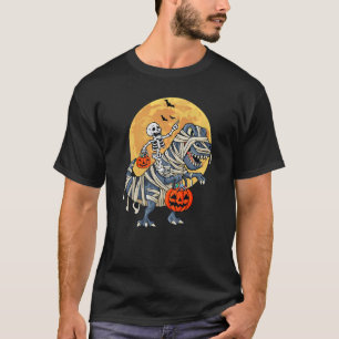 Skeleton Riding Rex Moonlit Mummy Dinosaur Kids Bo T-Shirt