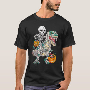Skeleton Riding Rex Mummy Dinosaur Kids Trick or T T-Shirt