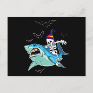 Skeleton Riding Shark Funny - Crazy Halloween Gift Invitation Postcard