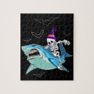 Skeleton Riding Shark Funny - Crazy Halloween Gift Jigsaw Puzzle