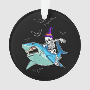 Skeleton Riding Shark Funny - Crazy Halloween Gift Ornament