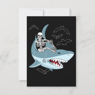 Skeleton Riding Shark Funny Halloween Gifts Invitation
