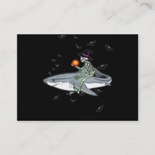Skeleton Riding Shark - Funny Halloween Shark Gift Business Card (Front)