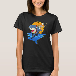 Skeleton Riding Shark Halloween Costume Autumn T-Shirt
