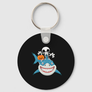 Skeleton Riding Shark Jack O'lantern Pumpkin Hallo Keychain