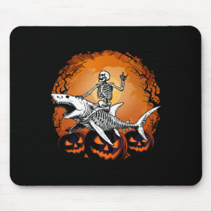 Skeleton Riding Shark Lazy Halloween Costume Funny Mouse Pad